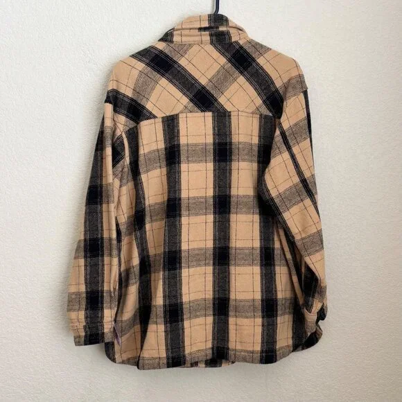 Lucky Brand Women’s Plaid Shacket Jacket Size Large Tan Black Button Up - Picture 5 of 8